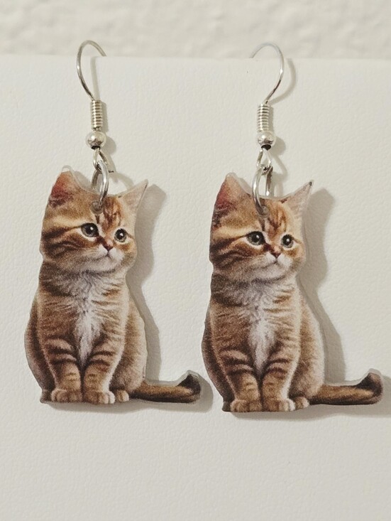 Handmade Jewelry - Pretty Orange Cat Tabby Kitten Dangle Earrings